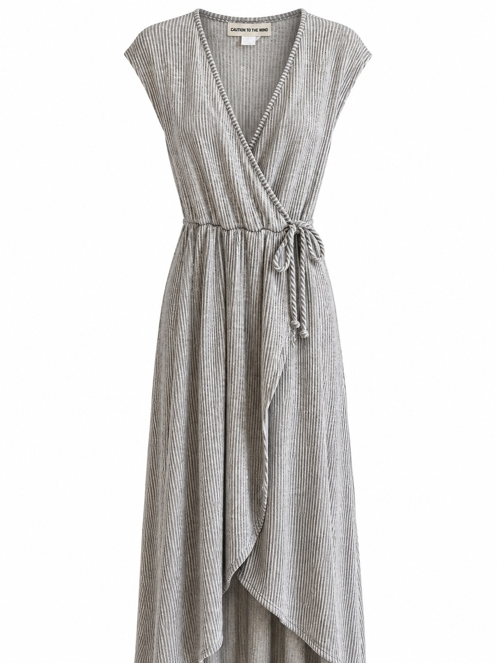 Caution to the Wind Striped High-Low Dress in Gray & White